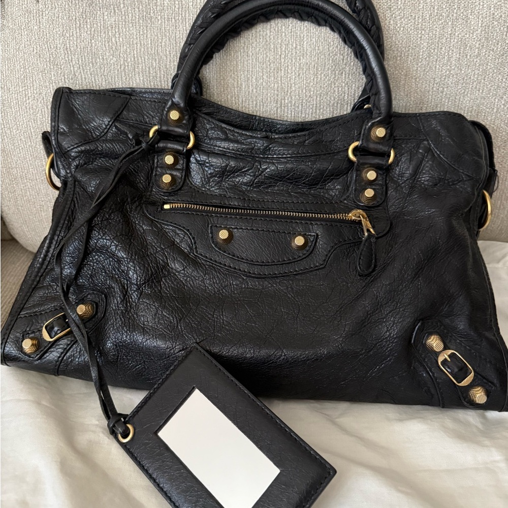 Authentic Balenciaga City Motorcycle Bag Black GHW (Medium Size)